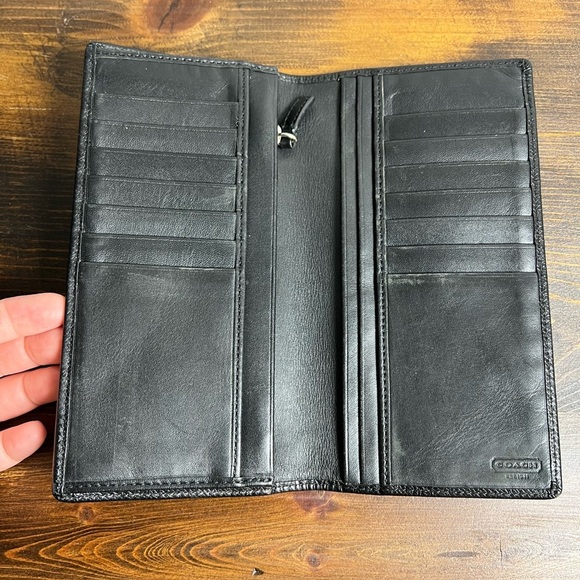 Coach Black Pebbled Leather Long Flap Card‎ Wallet Everyday Minimalist Classic - Picture 10 of 16